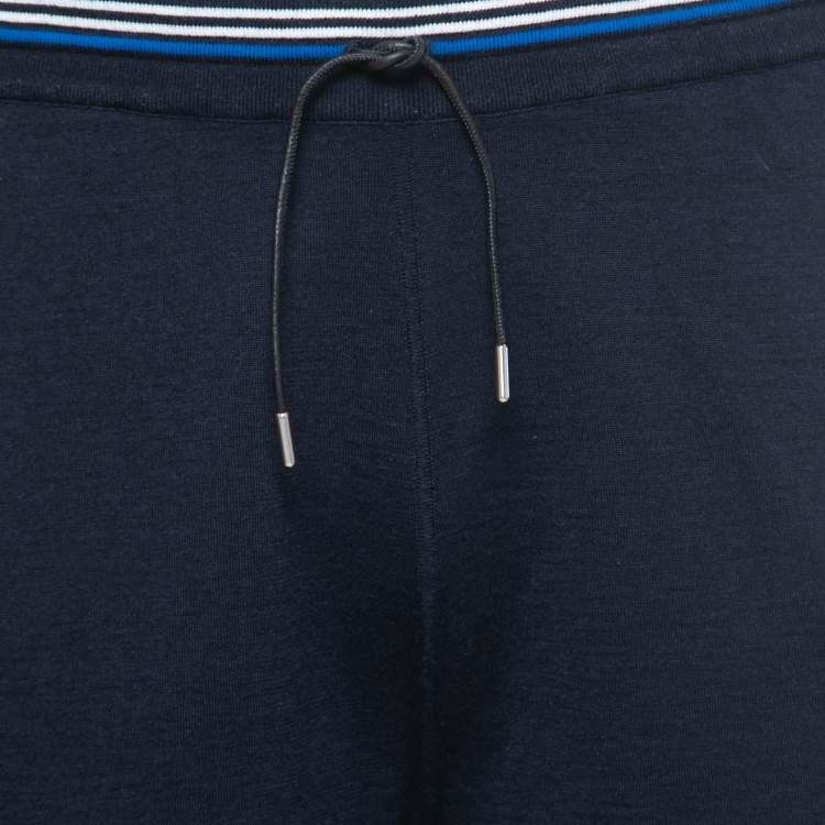 Pre Owned Hermes Navy Blue Cashmere Blend Drawstring Shorts L