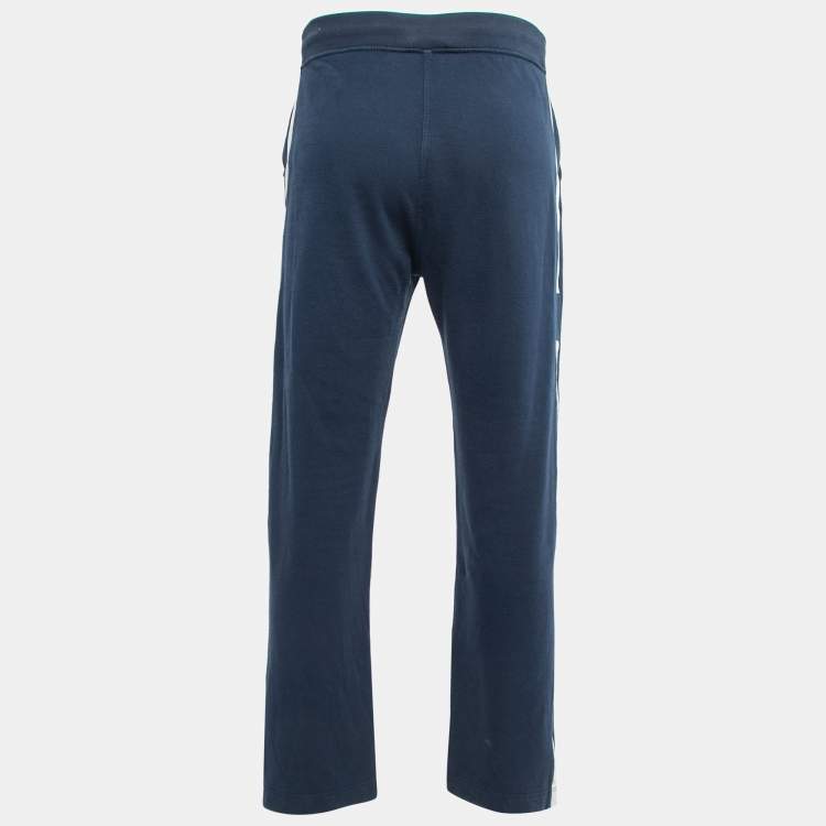 Pre Owned Hermes Blue Cotton Knit Side Stripe Track Pants M