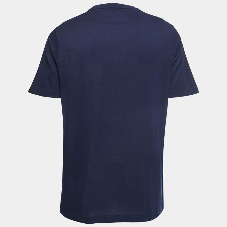 Pre Owned Hermes Navy Blue Cotton Pique Pocket Detail T-Shirt XXL