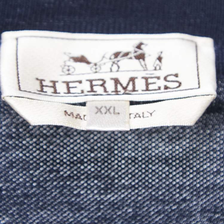 Pre Owned Hermes Navy Blue Cotton Pique Pocket Detail T-Shirt XXL