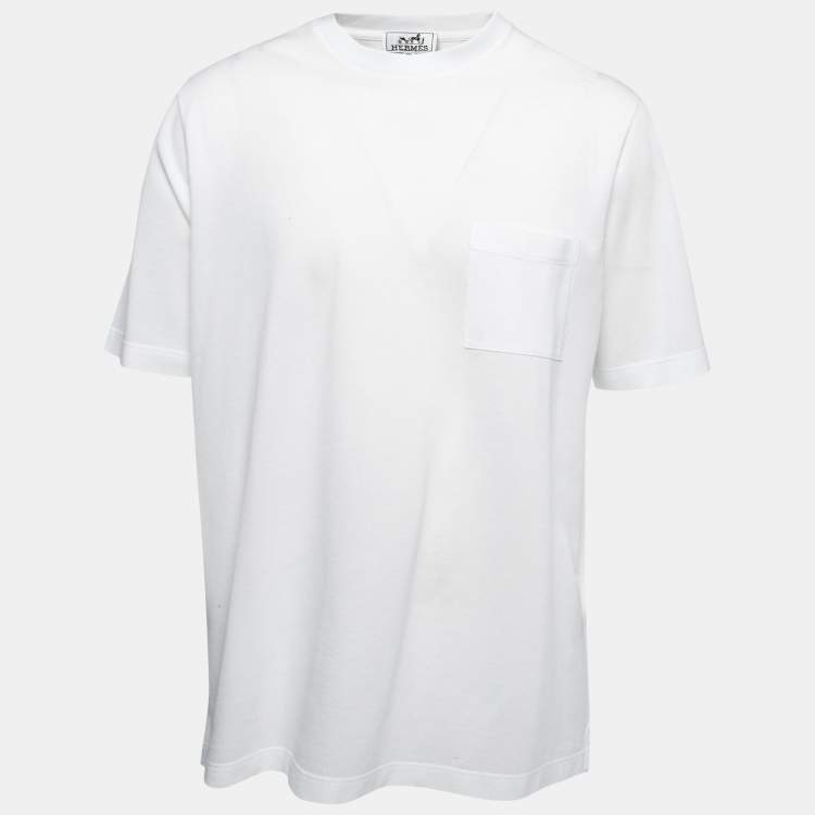Pre Owned Hermes White Cotton Pique Crew Neck Half Sleeve T-Shirt XXL