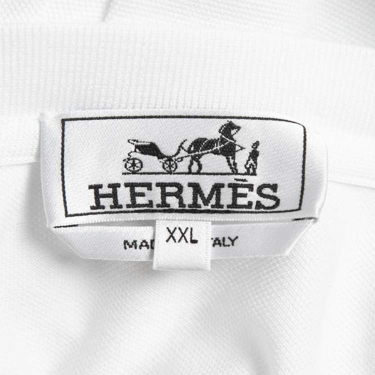 Pre Owned Hermes White Cotton Pique Crew Neck Half Sleeve T-Shirt XXL