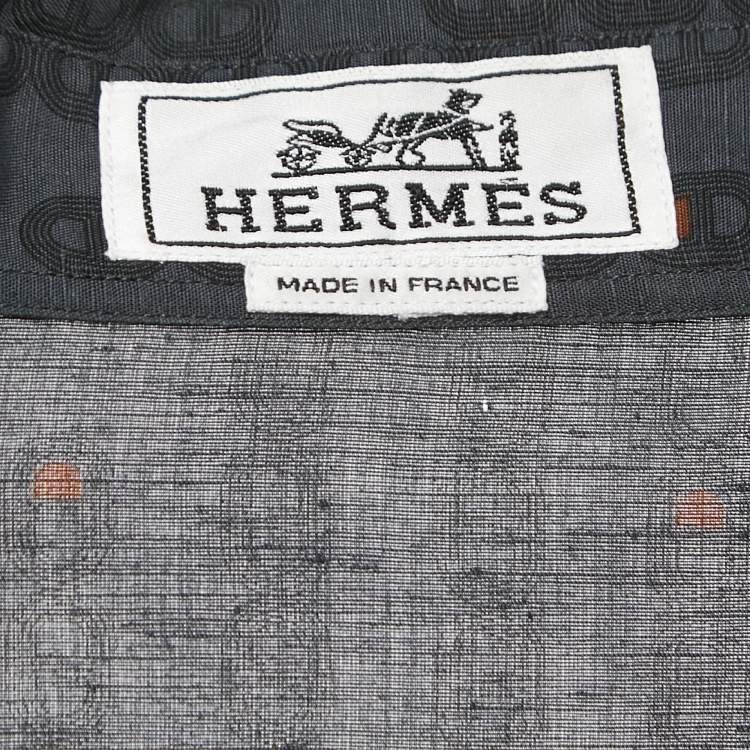 Pre Owned Hermes Blue Printed Linen Blend Full Sleeve Shirt XL