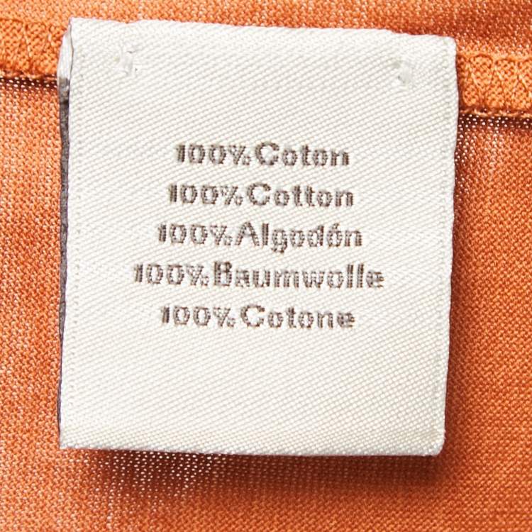 Pre Owned Hermès Orange/Brown Printed Cotton Crew Neck T-Shirts XS