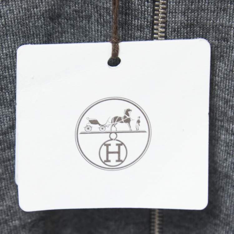 Pre Owned Hermes Grey Cashmere Blend Zip Front Jacket M