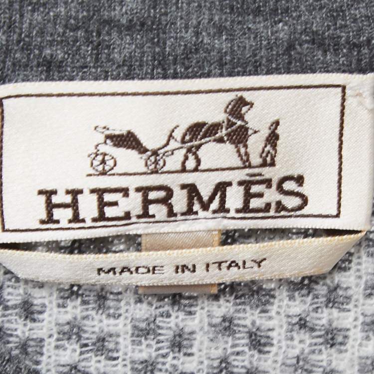 Pre Owned Hermes Grey Patterned Cashmere Crew Neck Sweater L