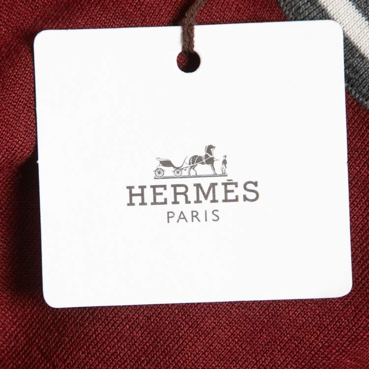 Pre Owned Hermes Red Cashmere Contrast Trim Crew Neck Pullover L
