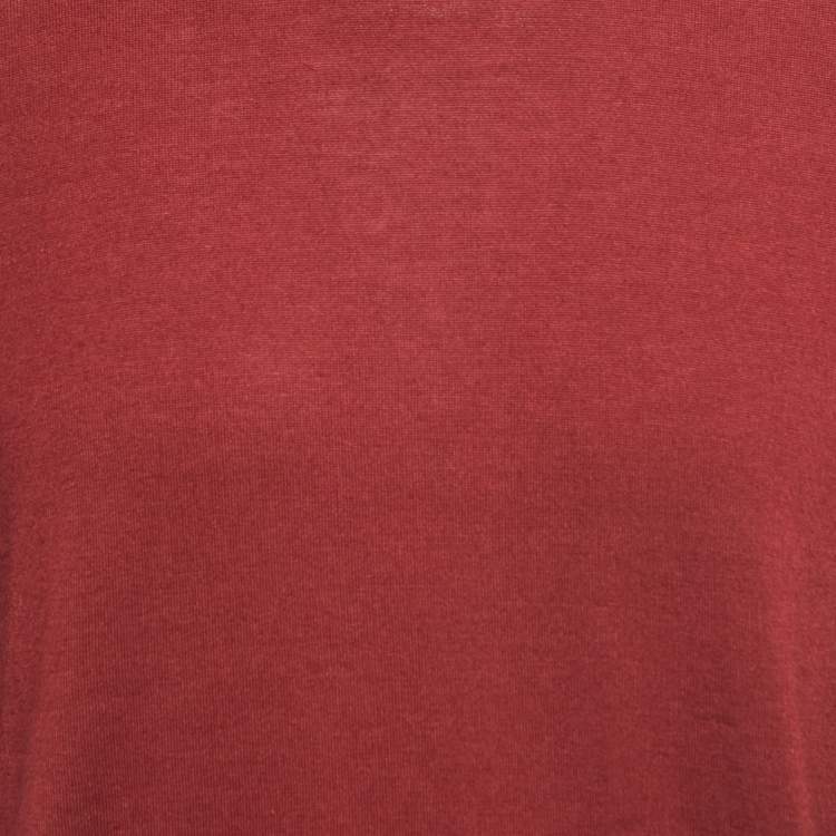 Pre Owned Hermes Red Cashmere Contrast Trim Crew Neck Pullover L