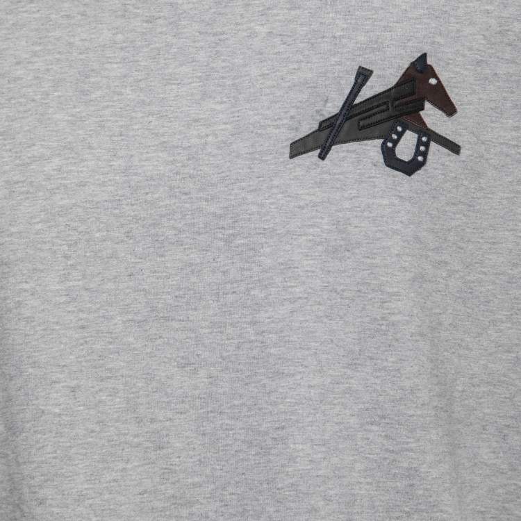 Pre Owned Hermes Grey Cotton Patch Detail Crew Neck T-Shirt XXL