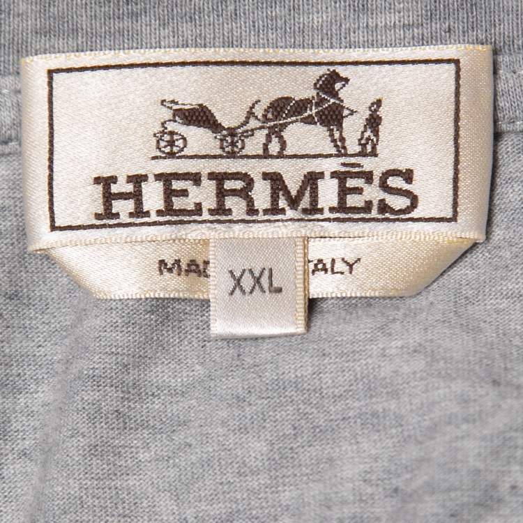 Pre Owned Hermes Grey Cotton Patch Detail Crew Neck T-Shirt XXL