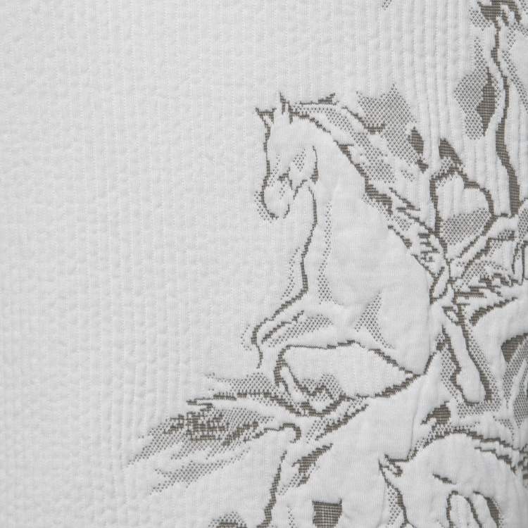 Pre Owned Hermes White Cavalcade Jacquard Cotton Rib Knit Crew Neck T-Shirt L