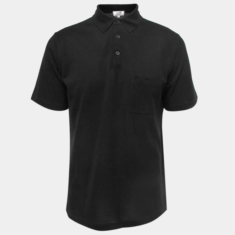 Pre Owned Hermes Black Cotton Pique PoloT-Shirt L