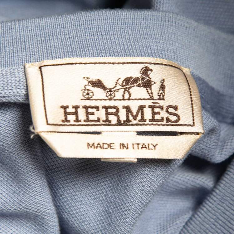 Pre Owned Hermes Blue Cotton Crew Neck Half Sleeve T-Shirt L