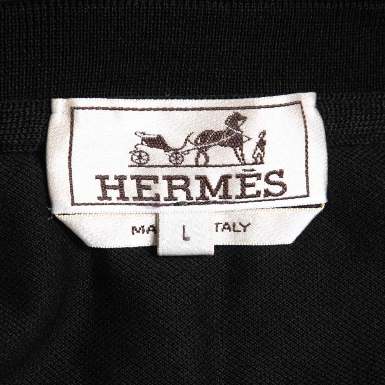 مملوكة مسبقًا Hermes Black Cotton Crew Neck Half Sleeve T-Shirt L