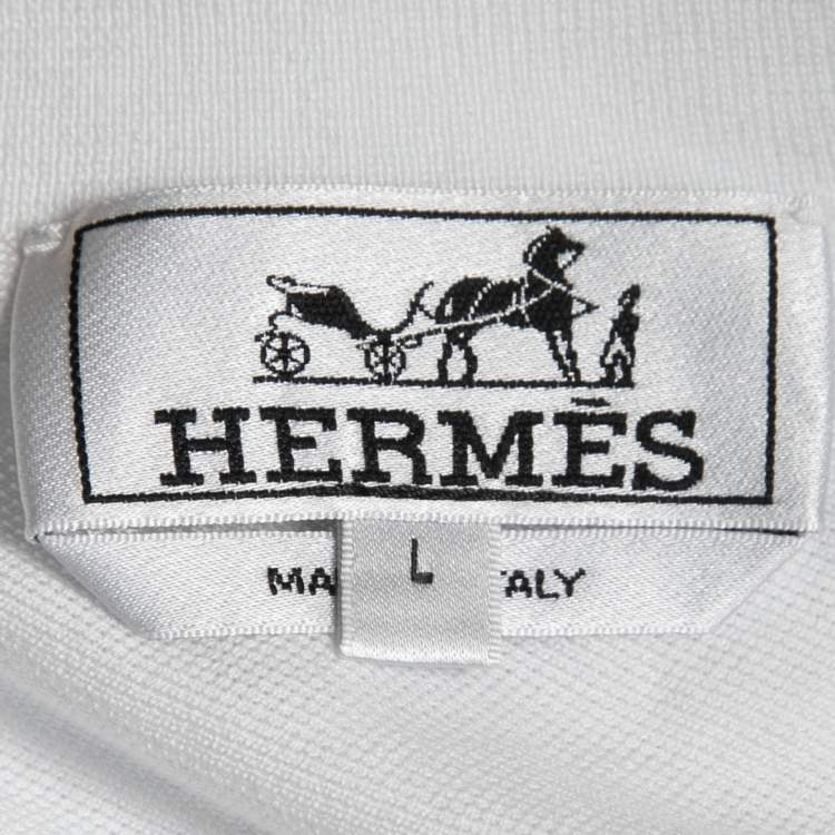 Pre Owned Hermes White Cotton Crew Neck Half Sleeve T-Shirt L