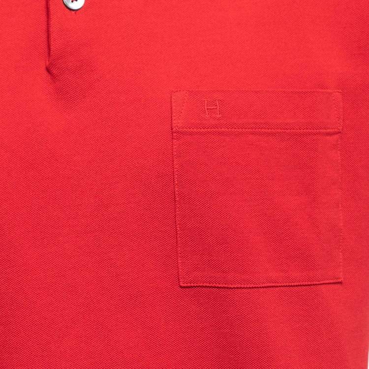 Pre Owned Hermès Red Cotton Pique Polo T-Shirt L