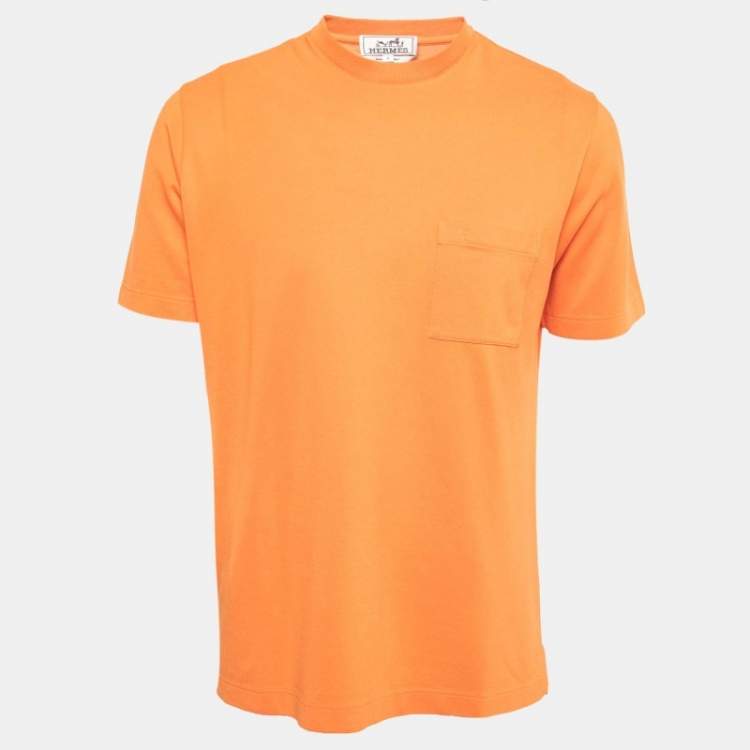 Pre Owned Hermès Orange Cotton Crew Neck Half Sleeve T-Shirt L