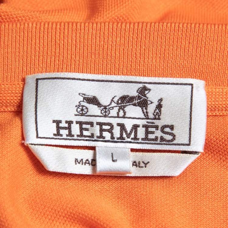 Pre Owned Hermès Orange Cotton Crew Neck Half Sleeve T-Shirt L