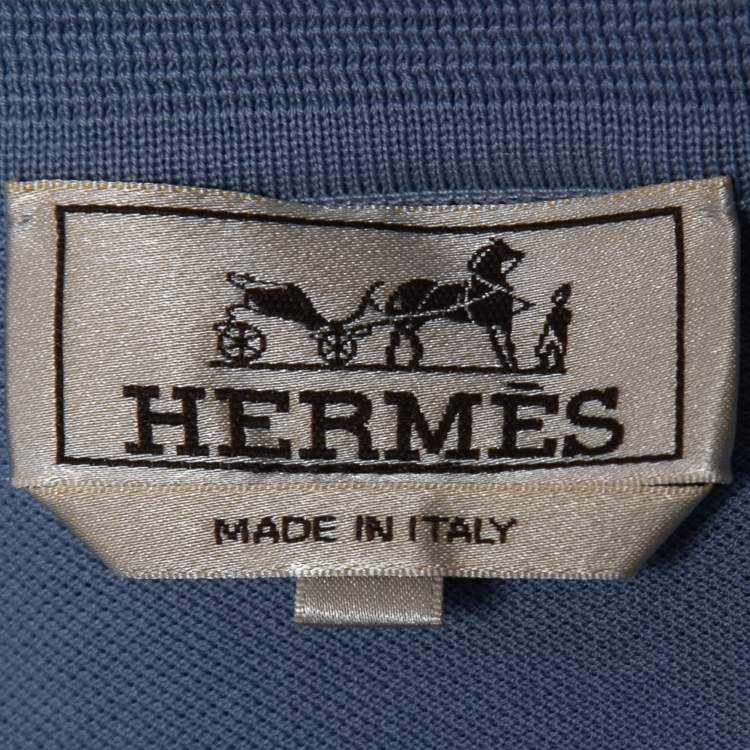Pre Owned Hermes Blue Cotton Pique Polo T-Shirt L