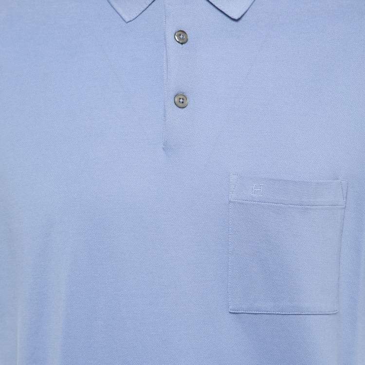 Pre Owned Hermes Blue Cotton Pique Polo T-Shirt L