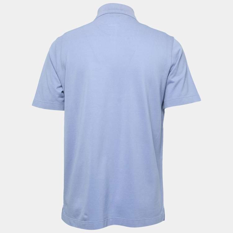 Pre Owned Hermes Blue Cotton Pique Polo T-Shirt L