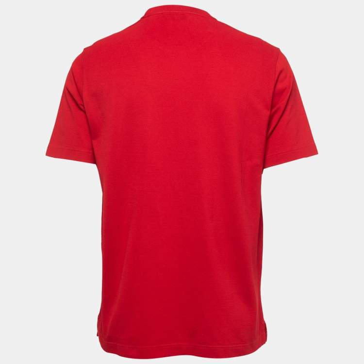 Pre Owned Hermes Red Cotton Crew Neck Half Sleeve T-Shirt L