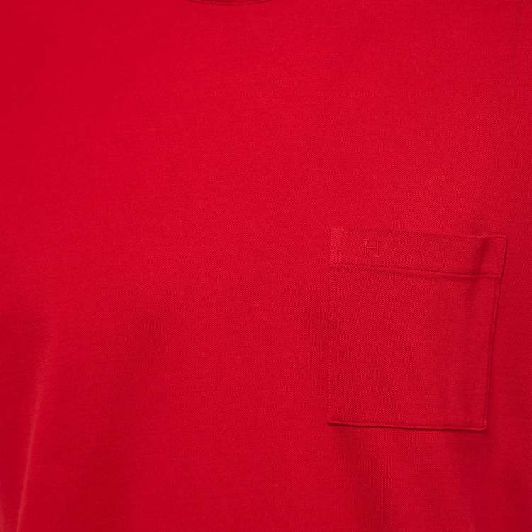 Pre Owned Hermes Red Cotton Crew Neck Half Sleeve T-Shirt L
