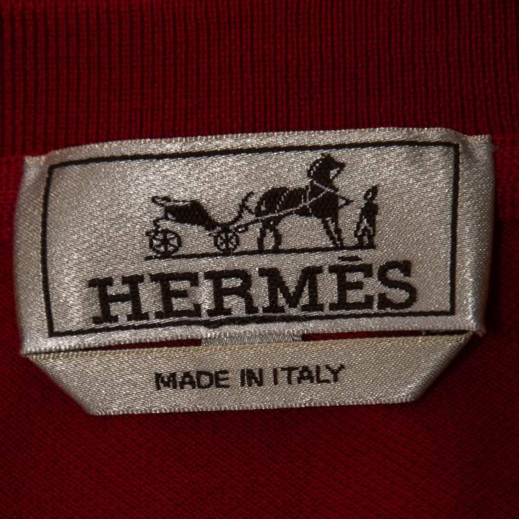 Pre Owned Hermes Red Cotton Crew Neck Half Sleeve T-Shirt L