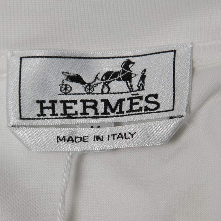 Pre Owned Hermes White Quarterb'H" Print Cotton Crew Neck Half Sleeve T-Shirt M