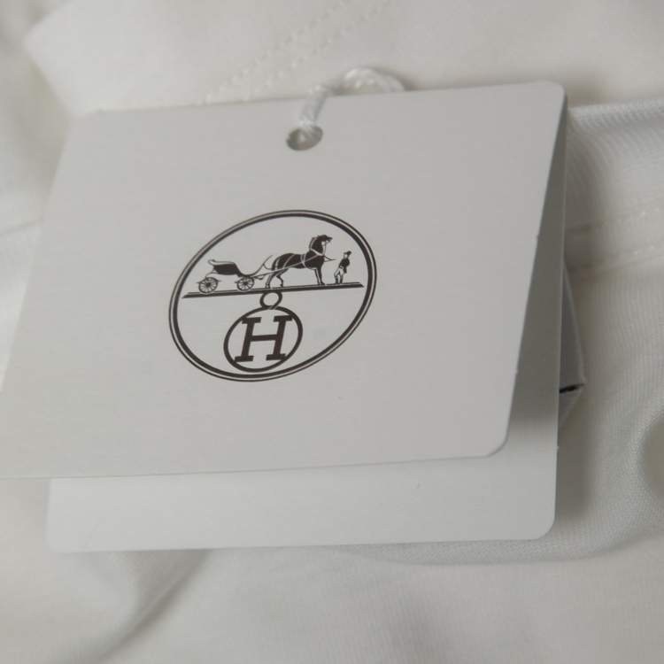 Pre Owned Hermes White Quarterb'H" Print Cotton Crew Neck Half Sleeve T-Shirt M