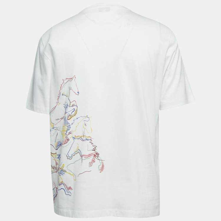 Hermes White Cavalcade Print Cotton Crew Neck T-Shirt S