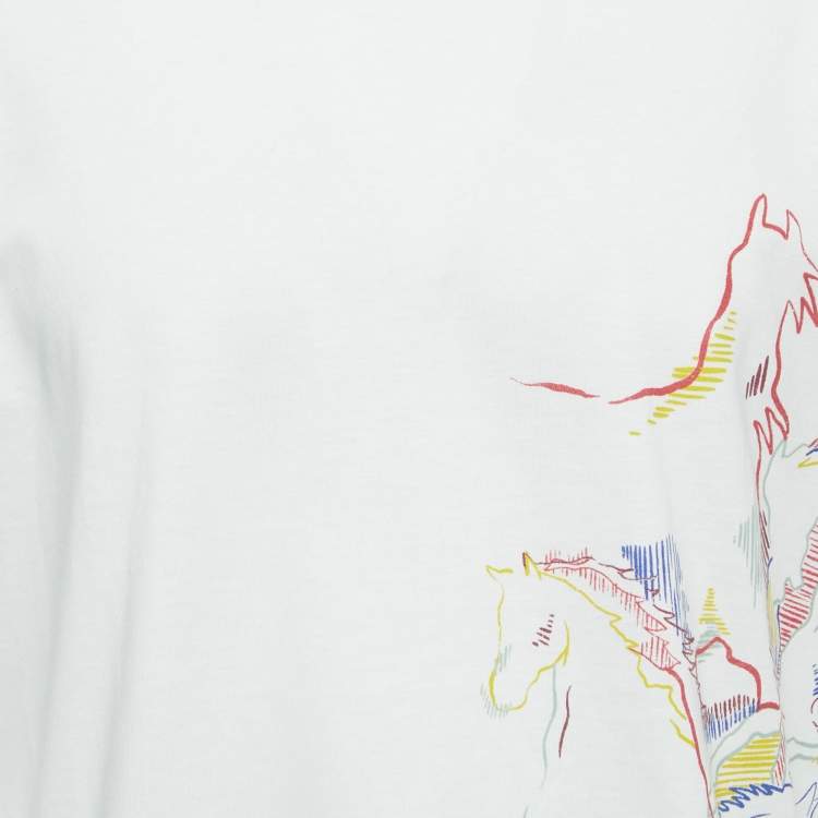 Pre Owned Hermes White Cavalcade Print Cotton Crew Neck T-Shirt S
