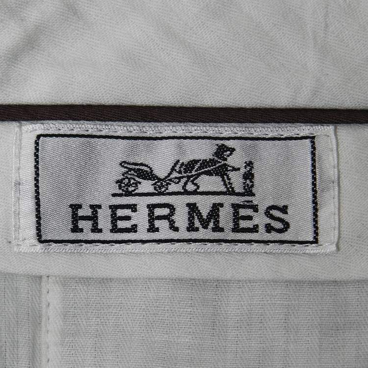 Pre Owned Hermes Light Grey Cotton Blend Tailored Trousers L