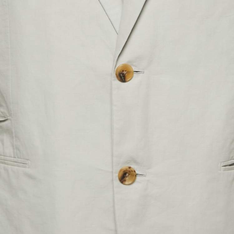 Pre Owned Hermes Light Grey Cotton Blend Single Breasted Blazer L