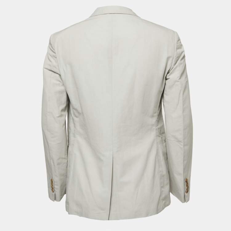 Pre Owned Hermes Light Grey Cotton Blend Single Breasted Blazer L