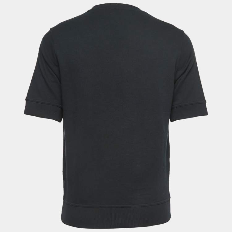 Pre Owned Hermes Black Cotton Leather Patched Half Sleeve T-Shirt S