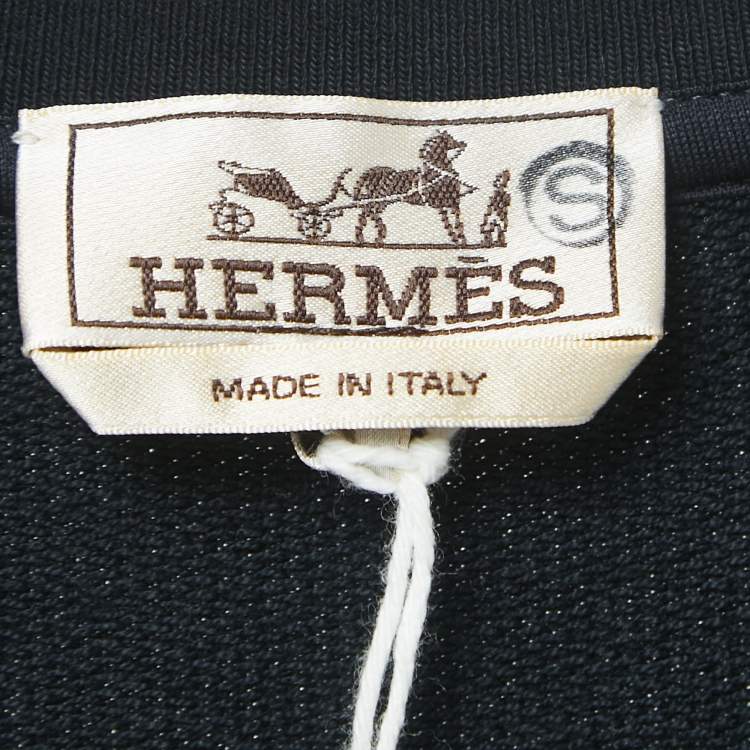 Pre Owned Hermes Black Cotton Leather Patched Half Sleeve T-Shirt S