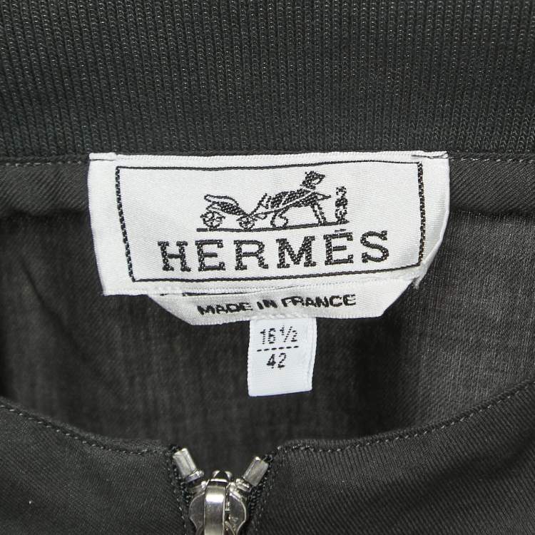 Pre Owned Hermes Dark Green Cotton Zip-up Long Sleeve Shirt XL