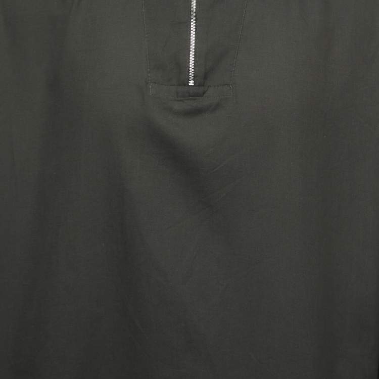 Pre Owned Hermes Dark Green Cotton Zip-up Long Sleeve Shirt XL