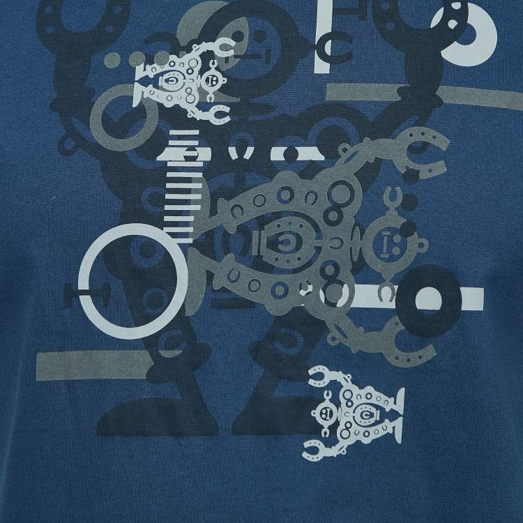 Pre Owned Hermes Blue Robot Print Cotton T-Shirt M