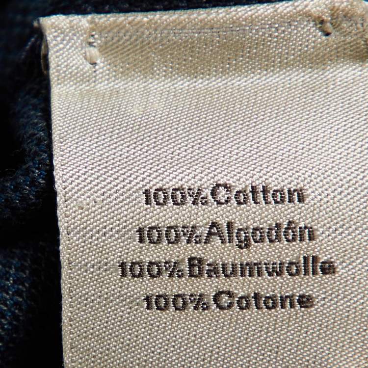 Pre Owned Hermes Navy Blue Intarsia Knit Round Neck Short Sleeve T-Shirt L