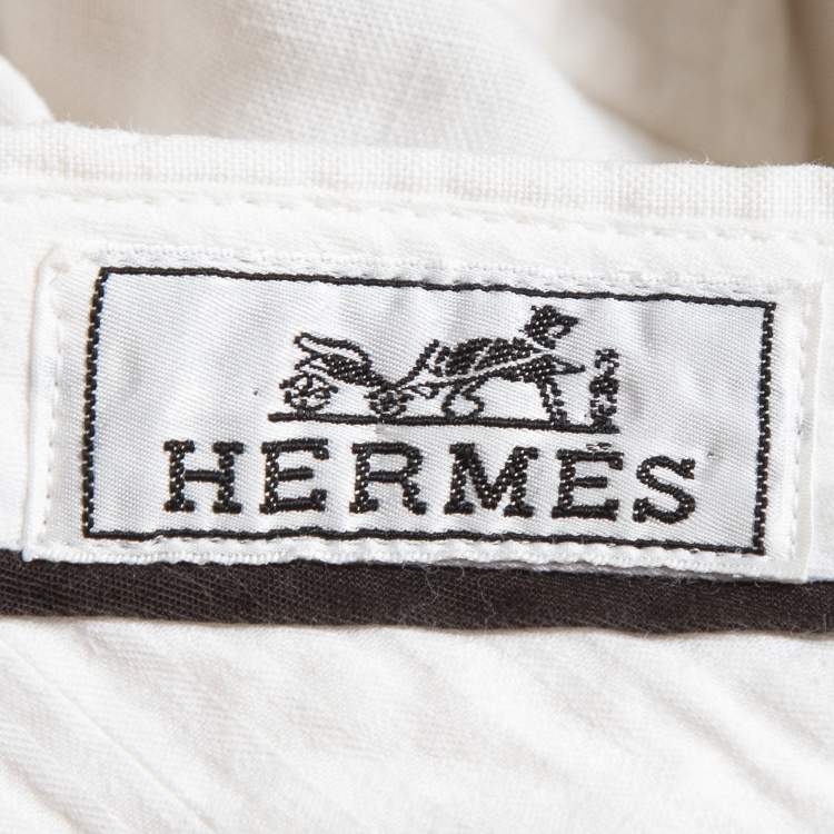 Pre Owned Hermes White Linen Bermuda Shorts M