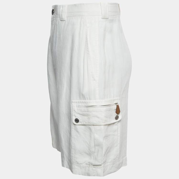 Pre Owned Hermes White Linen Bermuda Shorts M