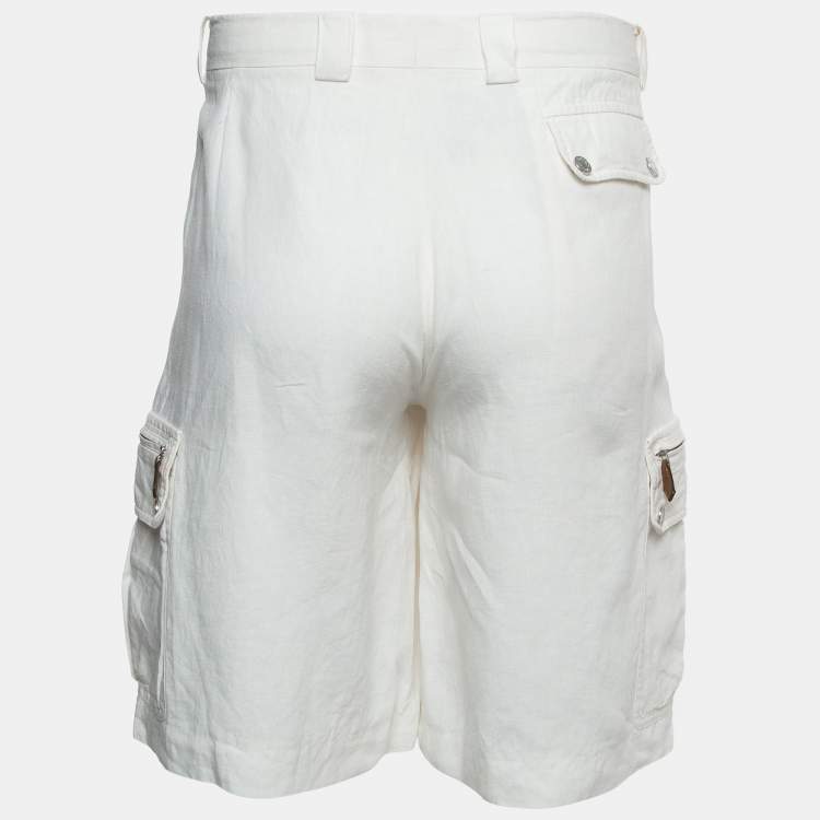 Pre Owned Hermes White Linen Bermuda Shorts M