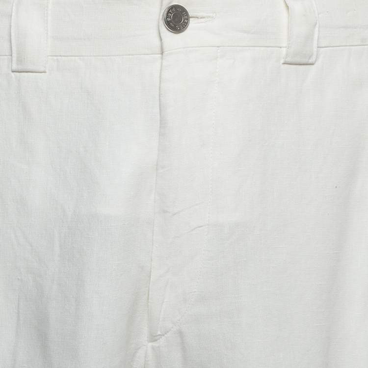 Pre Owned Hermes White Linen Bermuda Shorts M