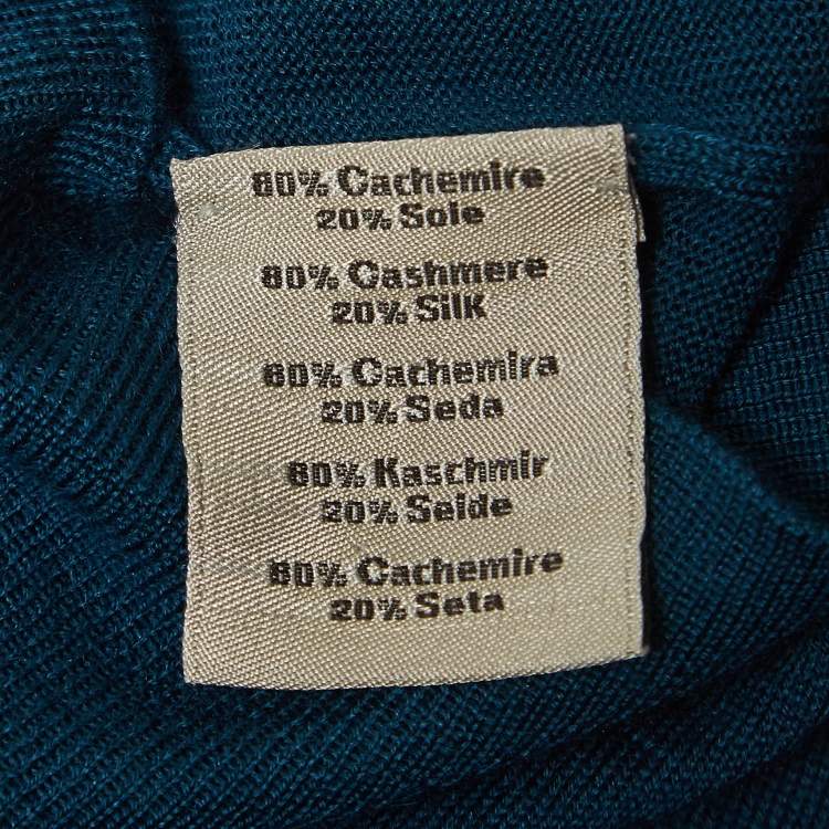 Pre Owned Hermes Teal Blue Cashmere & Silk Knit Turtle Neck Sweater XL