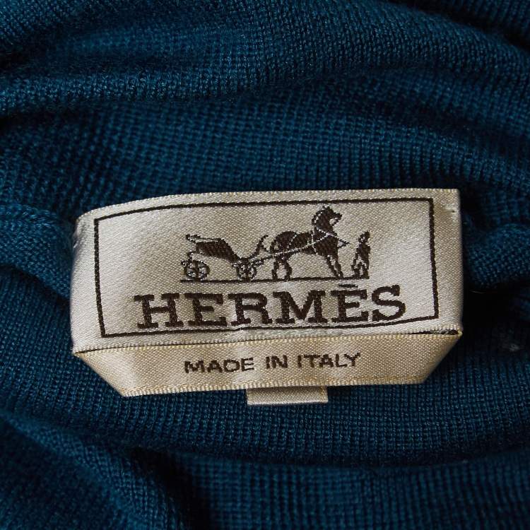 Pre Owned Hermes Teal Blue Cashmere & Silk Knit Turtle Neck Sweater XL