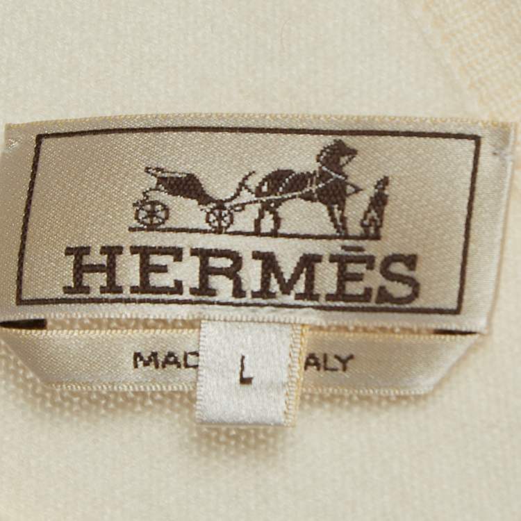 Pre Owned Hermes Cream Cashmere & Silk Knit Crew Neck Sweater L