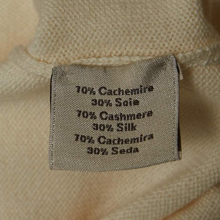 Pre Owned Hermes Cream Cashmere & Silk Knit Crew Neck Sweater L
