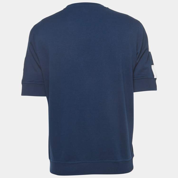 Pre Owned Hermes Navy Blue Cotton Striped Detail Crew Neck T-Shirt L